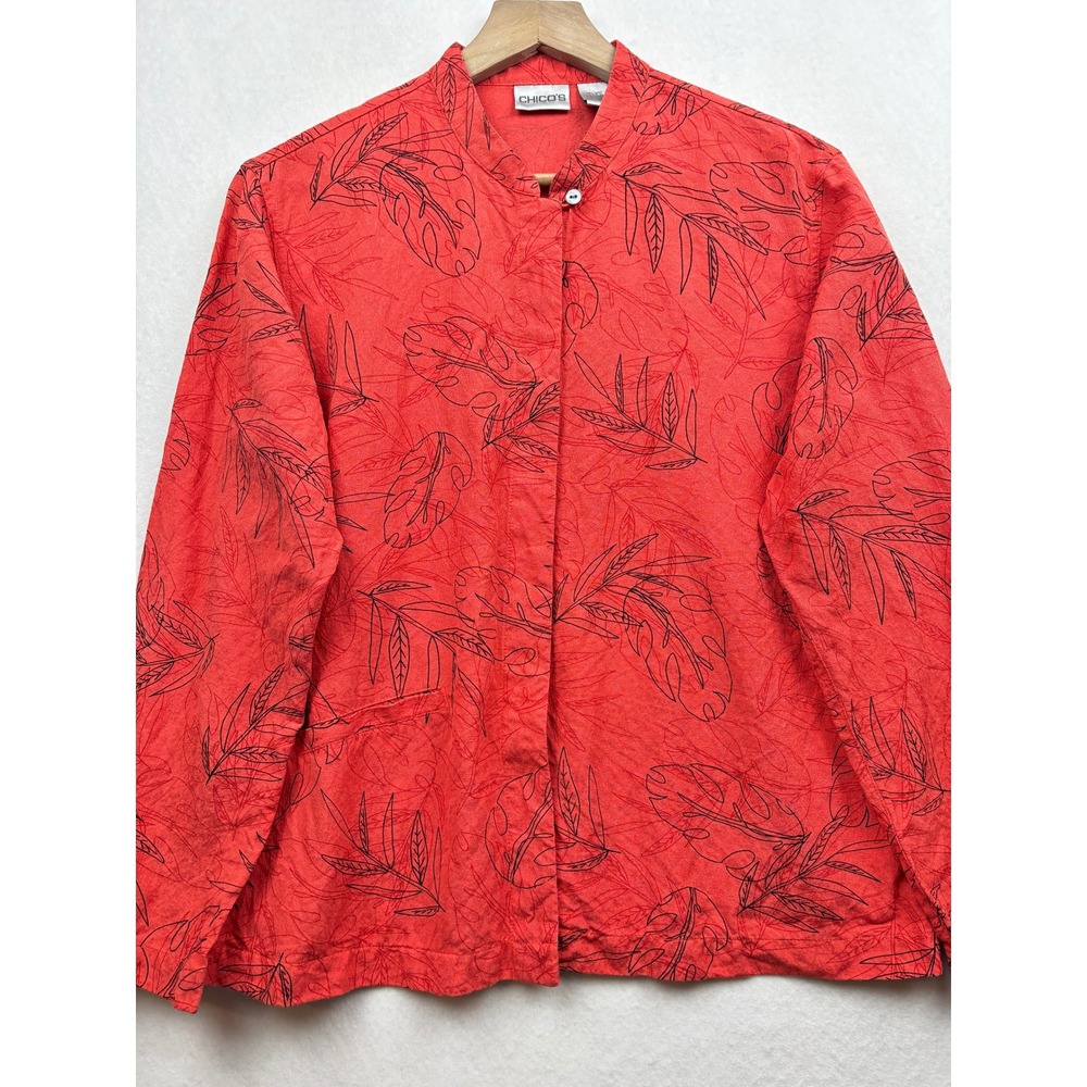 Chico's Silk Linen Shirt‎ Womens 1 Tropical Leaf Print